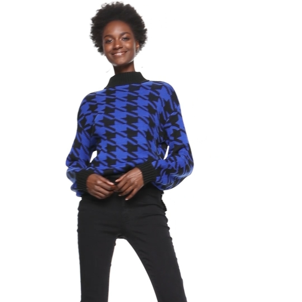 NWT Women's Nine West warm Houndstooth sweater, Cobalt Campanula Color